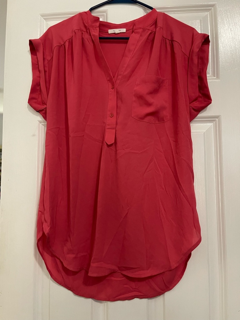 Pleione Coral Pink Short Sleeve V-Neck Blouse
